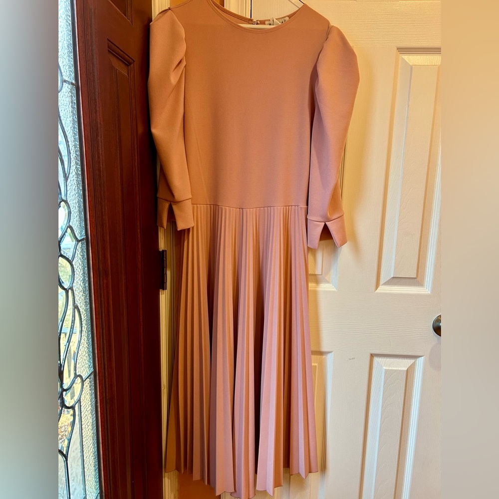 Elegant Pink Long Sleeve Dress pleated princess sleeves retro vintage fashion M